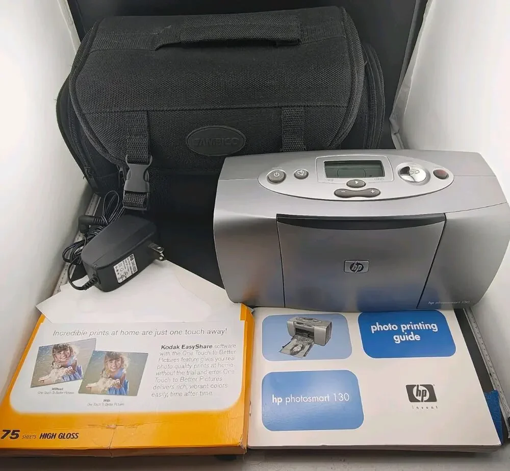 HP Photosmart 130 Compact Photo Printer Tested Working Bundle New Ink Cartridge
